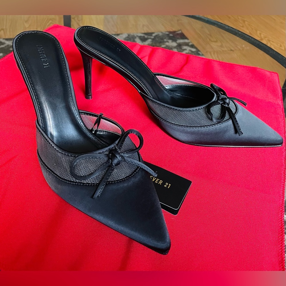 Forever 21 Black Stiletto Heels with Bow Detail